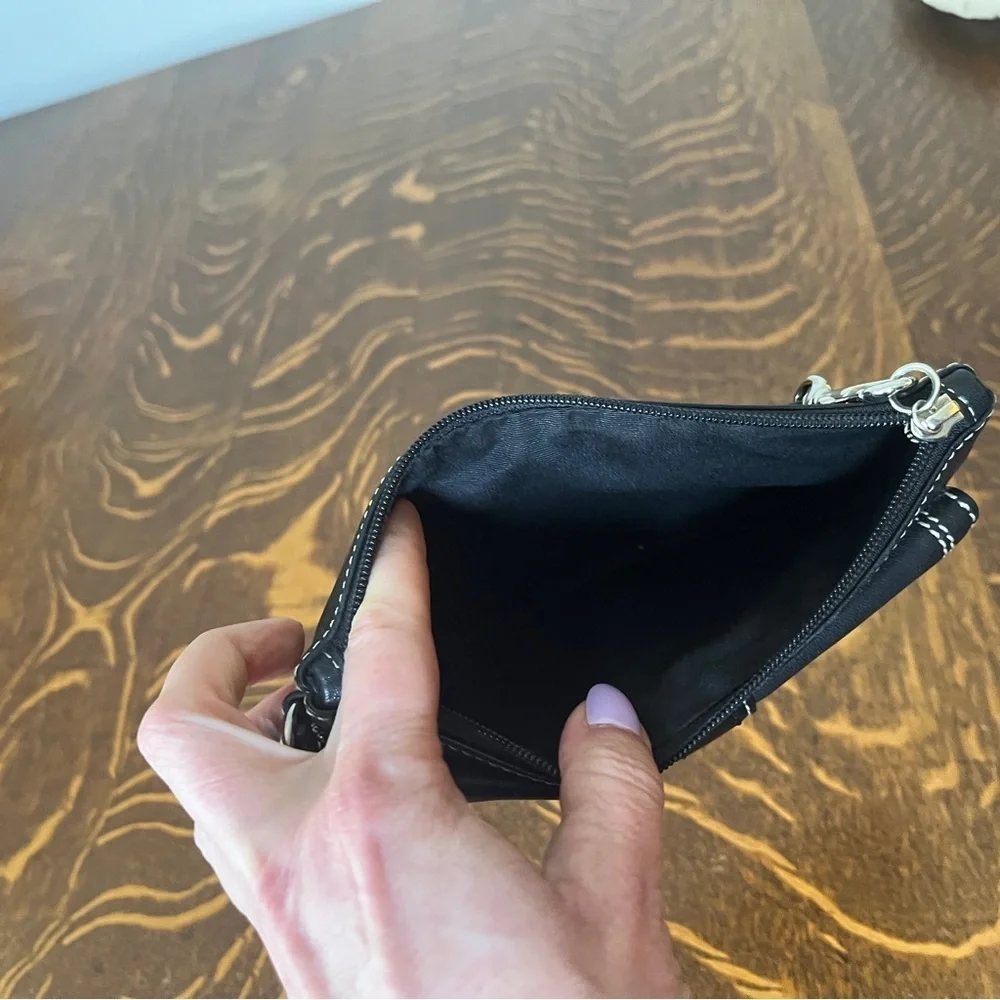 Coach Black Leather Wristlet with Buckle